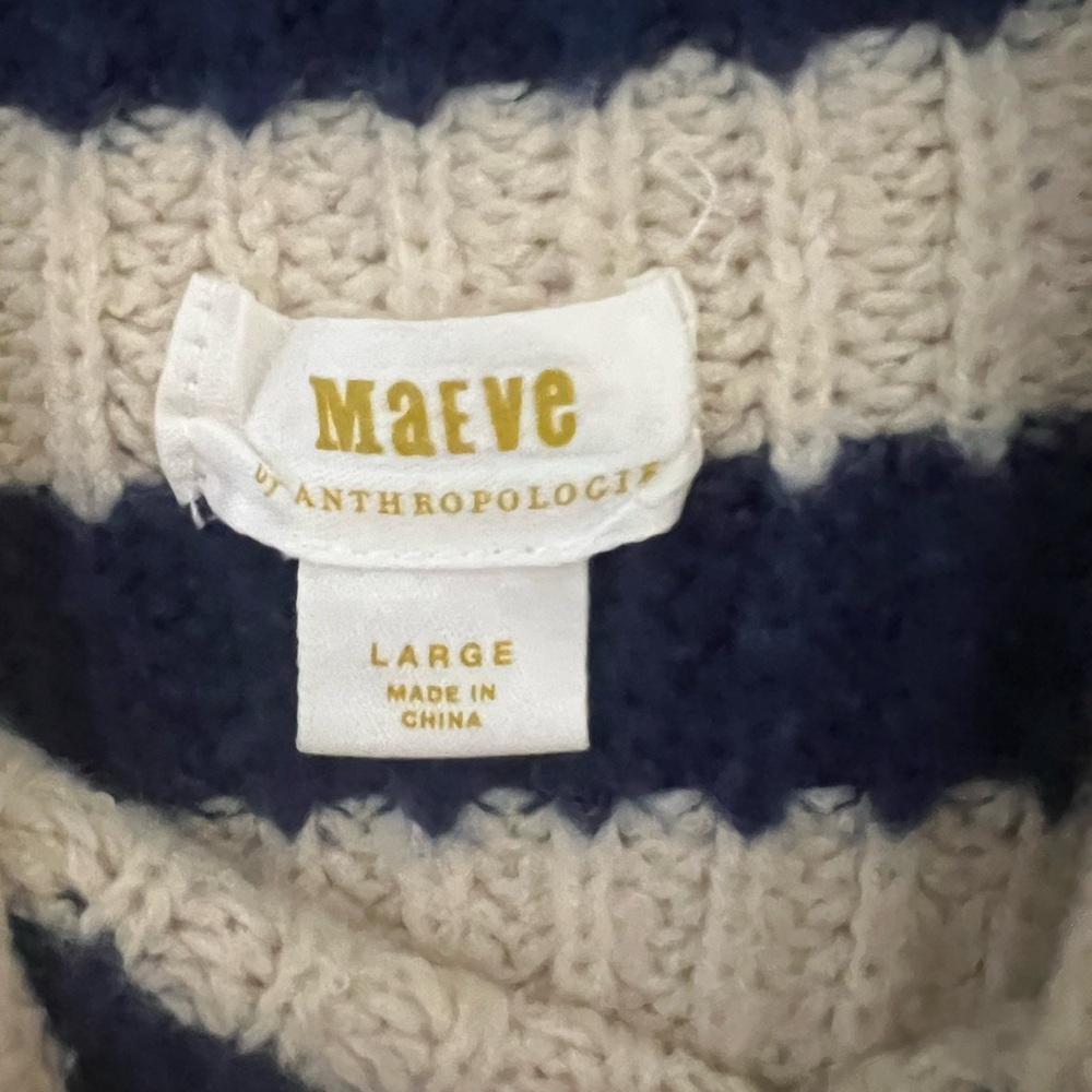 Anthropologie Navy and Cream Striped Turtleneck Sweater - Picture 9 of 14